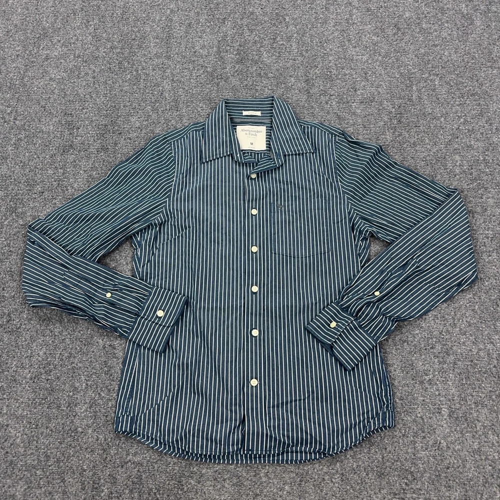 Abercrombie & Fitch Shirt Mens M Blue Striped Cotton Long Sleeve Button Slim Fit